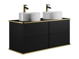 Vente-unique Fluted Wall-Hung Bathroom Unit With Gold Trim & Round Double in Black - thumbnail 5