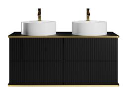 Vente-unique Fluted Wall-Hung Bathroom Unit With Gold Trim & Round Double in Black - thumbnail 4