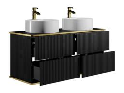 Vente-unique Fluted Wall-Hung Bathroom Unit With Gold Trim & Round Double in Black - thumbnail 6