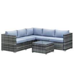 OUTSUNNY 4 Pieces Rattan Furniture Set Patio Conversation Set with Coffee Table Grey - thumbnail 2