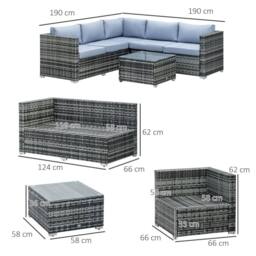 OUTSUNNY 4 Pieces Rattan Furniture Set Patio Conversation Set with Coffee Table Grey - thumbnail 3