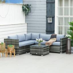 OUTSUNNY 4 Pieces Rattan Furniture Set Patio Conversation Set with Coffee Table Grey - thumbnail 1