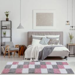 THE RUGS Soft Pink Ivory Check High Pile Shaggy Rugs & Runners Living Room - Size: 80 cm x 150 cm - thumbnail 9