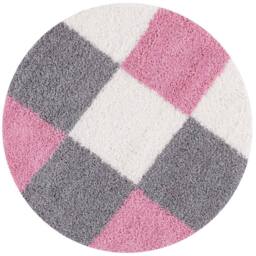 THE RUGS Soft Pink Ivory Check High Pile Shaggy Rugs & Runners Living Room - Size: 80 cm x 150 cm - thumbnail 6