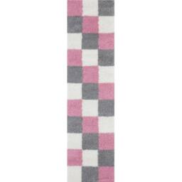 THE RUGS Soft Pink Ivory Check High Pile Shaggy Rugs & Runners Living Room - Size: 80 cm x 150 cm - thumbnail 7