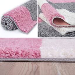 THE RUGS Soft Pink Ivory Check High Pile Shaggy Rugs & Runners Living Room - Size: 80 cm x 150 cm - thumbnail 4