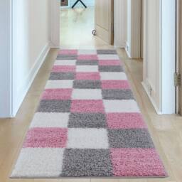 THE RUGS Soft Pink Ivory Check High Pile Shaggy Rugs & Runners Living Room - Size: 80 cm x 150 cm - thumbnail 8