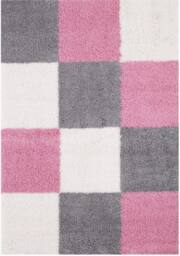 THE RUGS Soft Pink Ivory Check High Pile Shaggy Rugs & Runners Living Room - Size: 80 cm x 150 cm - thumbnail 2