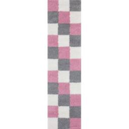 THE RUGS Soft Pink Ivory Check High Pile Shaggy Rugs & Runners Living Room - Size: 80 cm x 150 cm - thumbnail 5