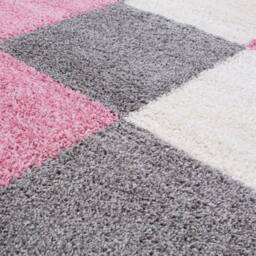 THE RUGS Soft Pink Ivory Check High Pile Shaggy Rugs & Runners Living Room - Size: 80 cm x 150 cm - thumbnail 3