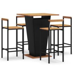 Berkfield Home 5 Piece Garden Bar Set Black Poly Rattan&Solid Wood Acacia - thumbnail 2