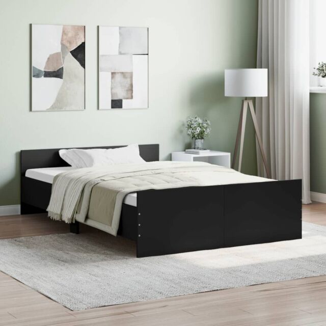 Berkfield Home Bed Frame with Headboard & Footboard Black 120x200 cm - Size: Small Double - image 1
