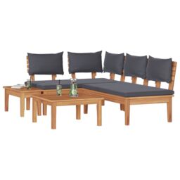 Berkfield Home Garden Bench Set with Cushion 4 pcs Brown Dark gray Wood brown - thumbnail 3