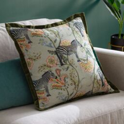 Wylder Tropics Sundara Printed Velvet Cushion in Green - Size: 50 cm x 50 cm