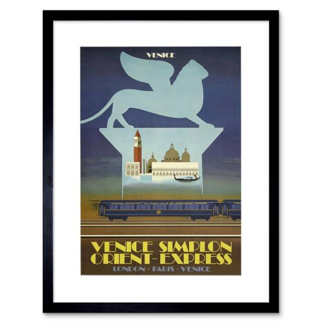 "Artery8 Travel Simplon Tunnel Orient Express Venice London Paris UK Framed Art in Blue - Size: W12"" x H16""" - image 1