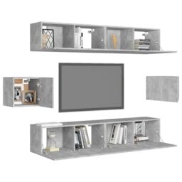 Berkfield Home 6 Piece TV Cabinet Set Concrete Grey Engineered Wood - thumbnail 3