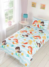 Rapport Home Mermaid & Friends Polyester Duvet Cover Set With Pillowcase in Blue - Size: Double