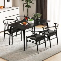 Costway Wishbone Dining Chair Set of 2 Modern Weave Armchairs in Black - thumbnail 4