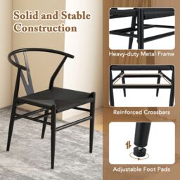 Costway Wishbone Dining Chair Set of 2 Modern Weave Armchairs in Black - thumbnail 7