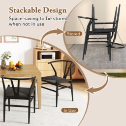 Costway Wishbone Dining Chair Set of 2 Modern Weave Armchairs in Black - thumbnail 6