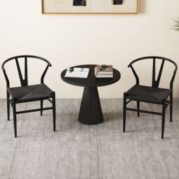 Costway Wishbone Dining Chair Set of 2 Modern Weave Armchairs in Black - thumbnail 3