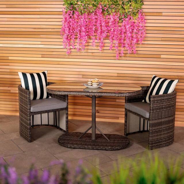 Charles Bentley St Tropez Rattan Bistro Set - Grey Compact Chat Set for Two - image 1