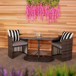 Charles Bentley St Tropez Rattan Bistro Set - Grey Compact Chat Set for Two - thumbnail 1