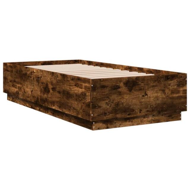 Berkfield Home Durable Bed Frame with LED without Mattress Smoked Oak 90x190 cm in Brown - Size: Single - image 1