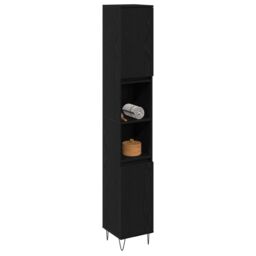 Berkfield Home Bathroom Cabinet Black Oak 30x30x190 cm Engineered Wood - Size: 30 x 30 x 190 cm - thumbnail 3