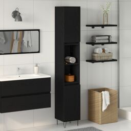 Berkfield Home Bathroom Cabinet Black Oak 30x30x190 cm Engineered Wood - Size: 30 x 30 x 190 cm - thumbnail 1