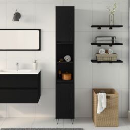 Berkfield Home Bathroom Cabinet Black Oak 30x30x190 cm Engineered Wood - Size: 30 x 30 x 190 cm - thumbnail 4