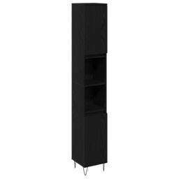 Berkfield Home Bathroom Cabinet Black Oak 30x30x190 cm Engineered Wood - Size: 30 x 30 x 190 cm - thumbnail 2