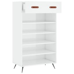 Berkfield Home Shoe Cabinet High Gloss White 60x35x105 cm Engineered Wood - Size: 60 x 35 x 105 cm - thumbnail 5
