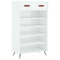 Berkfield Home Shoe Cabinet High Gloss White 60x35x105 cm Engineered Wood - Size: 60 x 35 x 105 cm - thumbnail 2