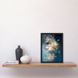 Artery8 Fallen Cherry Blossom Flower Water Ripples Modern Watercolour Painting Artwork Framed Wall Art Print A4 in Black - thumbnail 2