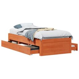 Berkfield Home Bed Frame without Mattress with Drawers Wax Brown 75x190 cm Small Single Solid Wood Pine - thumbnail 2