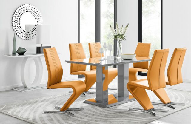 FurnitureboxUK Imperia 6 Grey Dining Table & 6 Willow Chairs in Mustard - image 1