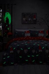 Bedlam 'Scary Gonks' Glow in the Dark Halloween Duvet Cover Set in Grey - Size: Single - thumbnail 2