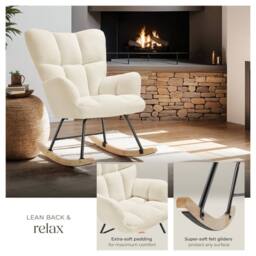 tectake Rocking Chair Torve Plush Padding, Quilted Pattern, Wooden Runners in Beige - thumbnail 4