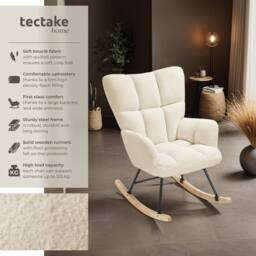 tectake Rocking Chair Torve Plush Padding, Quilted Pattern, Wooden Runners in Beige - thumbnail 2