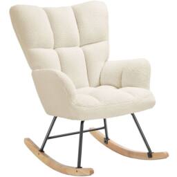 tectake Rocking Chair Torve Plush Padding, Quilted Pattern, Wooden Runners in Beige