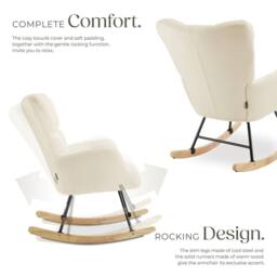 tectake Rocking Chair Torve Plush Padding, Quilted Pattern, Wooden Runners in Beige - thumbnail 3