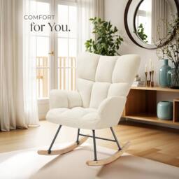 tectake Rocking Chair Torve Plush Padding, Quilted Pattern, Wooden Runners in Beige - thumbnail 8