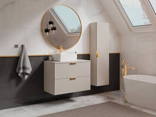 Vente-unique Fluted Wall-Hung Bathroom Unit With Square Countertop Basin & Tall in Beige - image 1