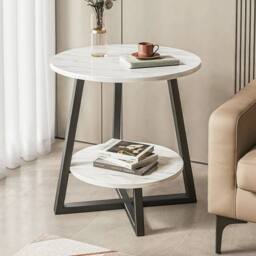 KORVIXA Coffee Sofa End Side Table Steel Cross Base Nightstand Storage in White - Size: 100 cm x 100 cm - thumbnail 3