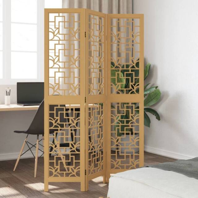 Berkfield Home Room Divider 3 Panels Brown Solid Wood Paulownia - image 1