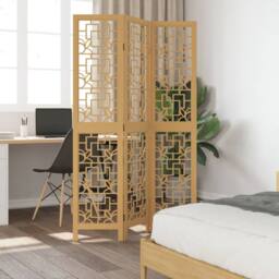 Berkfield Home Room Divider 3 Panels Brown Solid Wood Paulownia - thumbnail 3