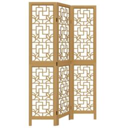 Berkfield Home Room Divider 3 Panels Brown Solid Wood Paulownia - thumbnail 2