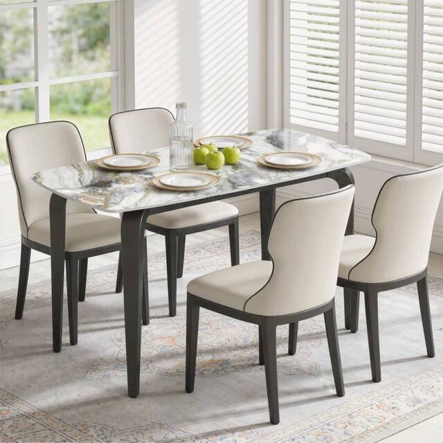 EONLION Dining Table Kitchen Table with Sintered Stone Tabletop in White - Size: 100 cm - image 1