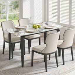 EONLION Dining Table Kitchen Table with Sintered Stone Tabletop in White - Size: 100 cm